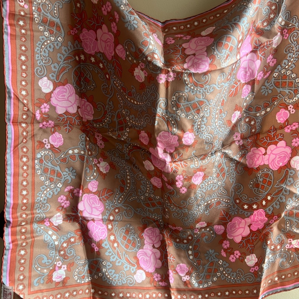 Givenchy Silk Pink and Brown Floral Scarf - Picture 7 of 9
